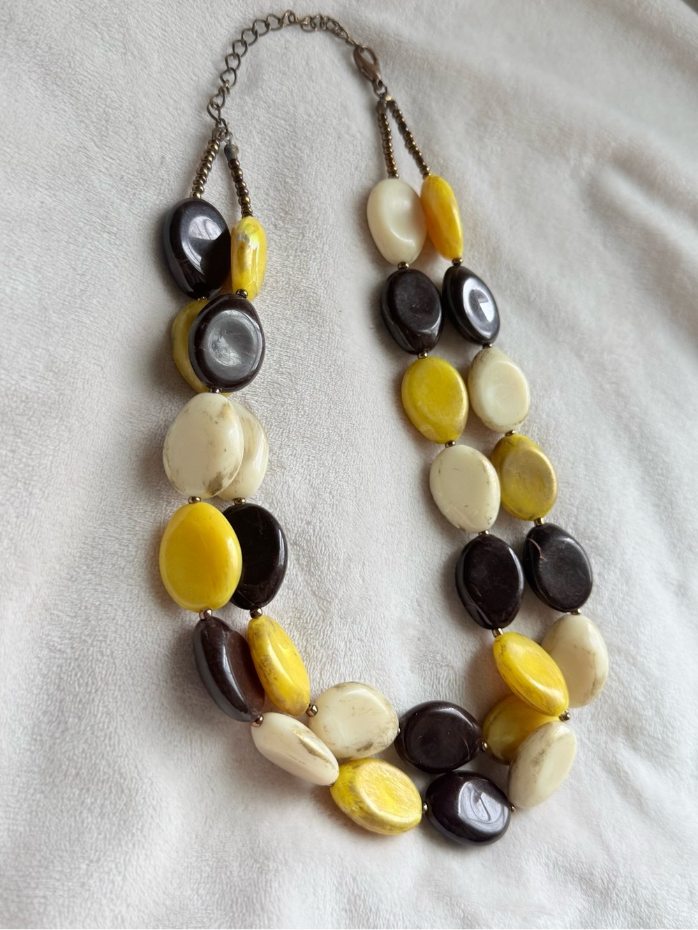 VTG Yellow and Brown Resin Beaded Necklace Estate Jewelry Statement Jewelry